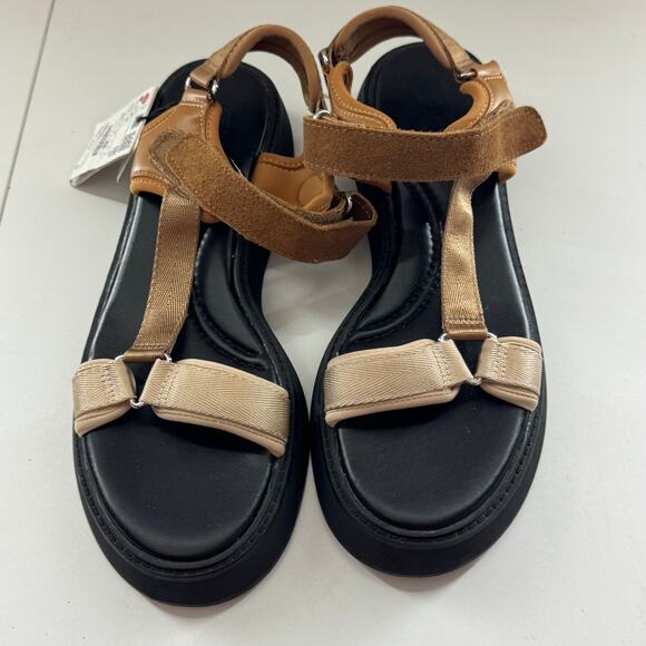 New Zara Strappy Sandals EU 40 US 9 Platform Tan Upper Black Neutral - Picture 2 of 7